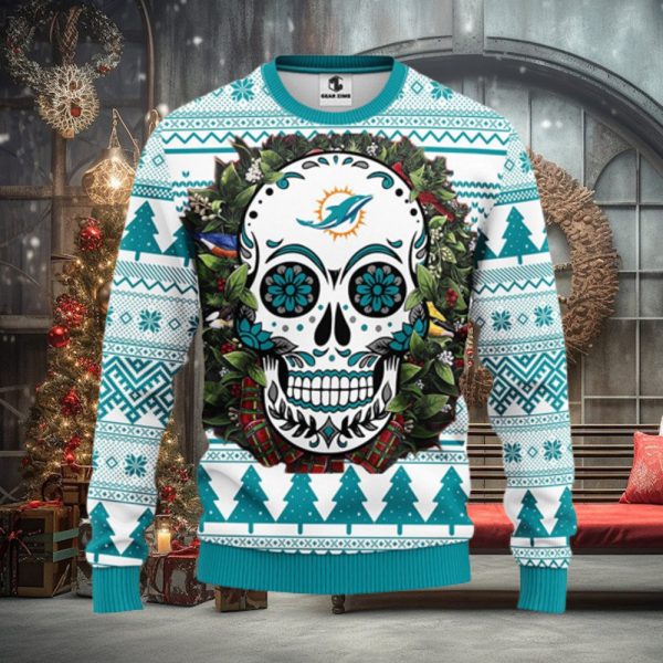 Miami Dolphins Skull Flower Ugly Christmas Ugly Sweater – Teeclover
